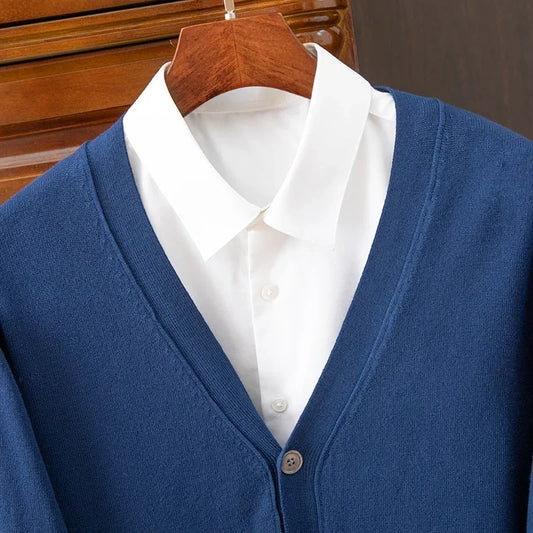 Classic Business Casual Cardigan for Men – Slim Fit V-Neck Pullover