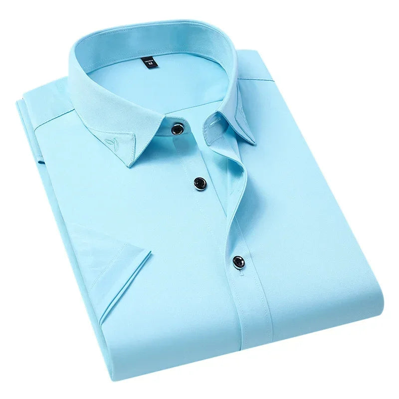 Men’s Slim Fit Business Dress Shirt – Turn-Down Collar Short Sleeve Tuxedo Top