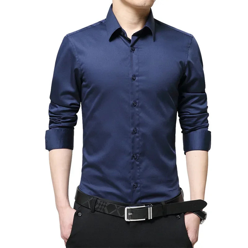 Classic Solid Color Men’s Shirt – Turn-Down Collar Formal Cotton Shirt S–5XL