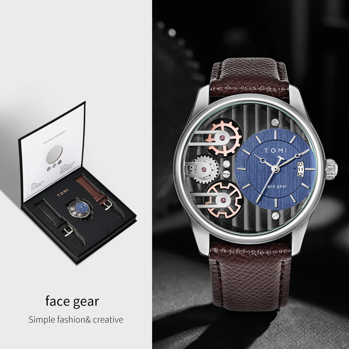Men's Gift Box Combination Set Watch Luxury and Simple Business Detachable Strap Quartz Watch Men's Watch Festival Gift