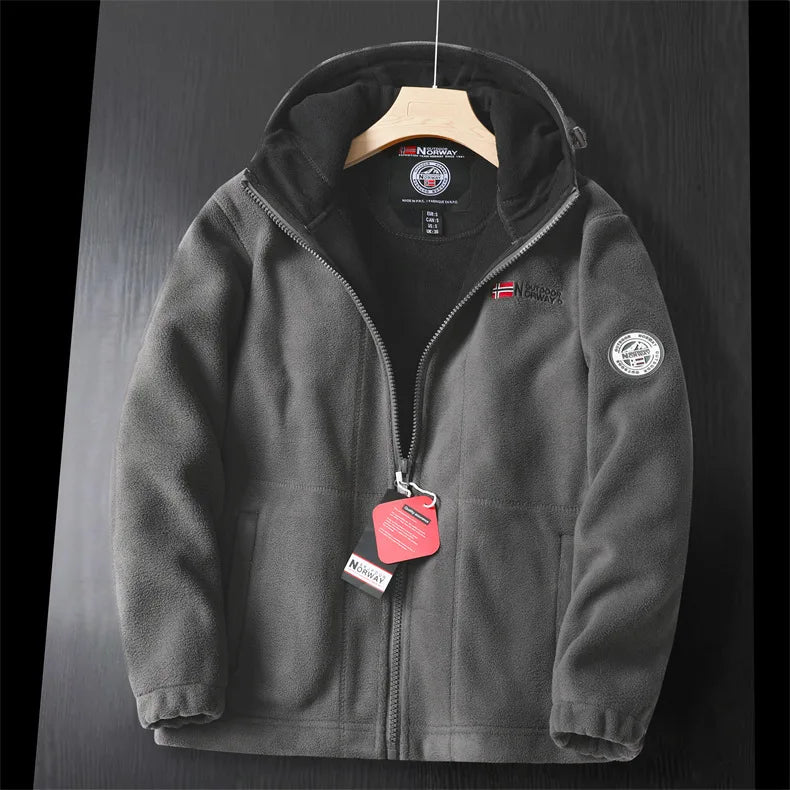 Autumn & Winter Embroidered Fleece Jacket – Full-Zip Casual Outerwear