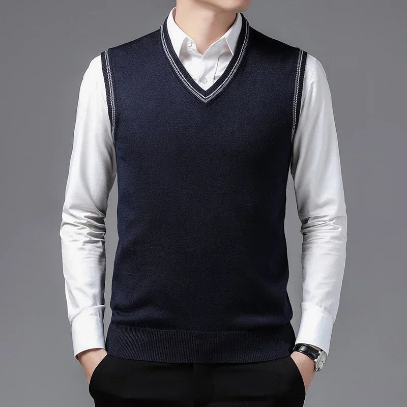 Solid V-Neck Knit Sweater Vest