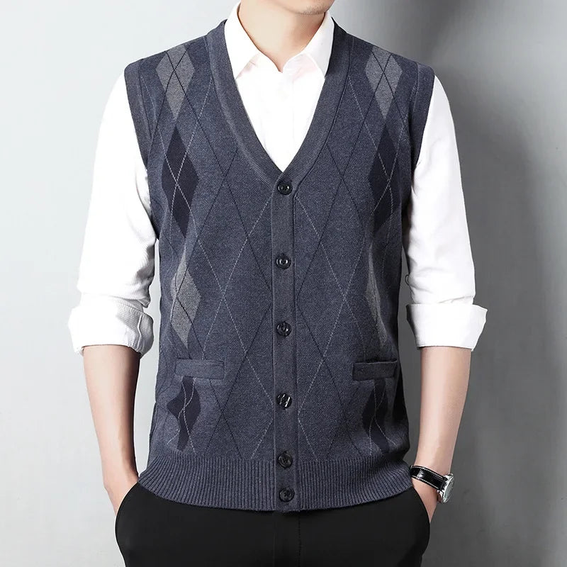 Men’s V-Neck Plaid Cardigan – Spring & Autumn Casual Knit