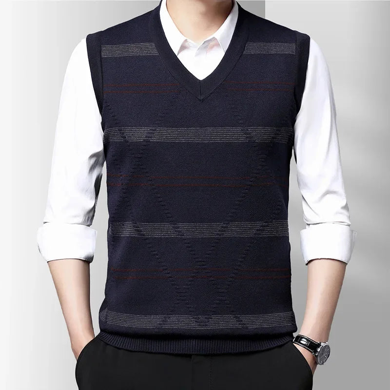 Striped V-Neck Knitted Sweater Vest