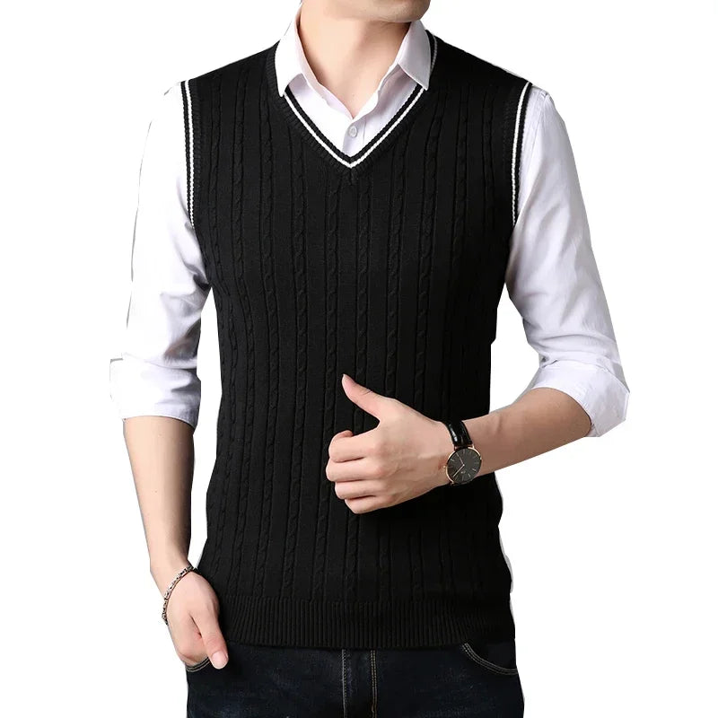 Men’s Classic V-Neck Sweater Vest – Slim Fit Knitted Sleeveless Pullover