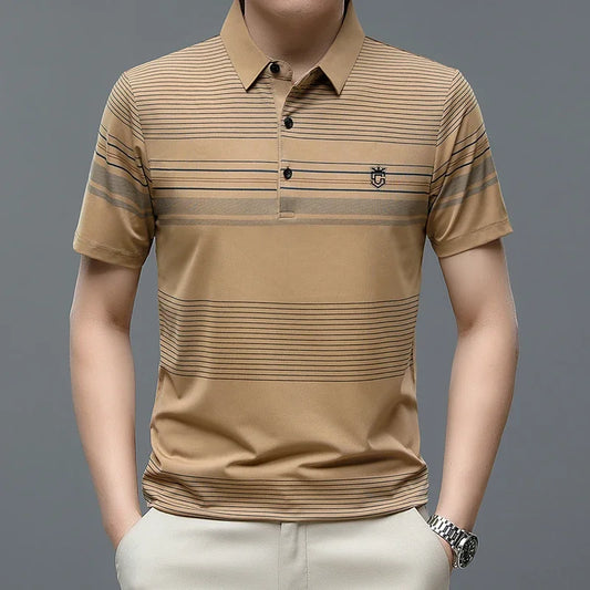 Men’s Striped Short Sleeve Polo – Breathable Contrast Color Summer Shirt