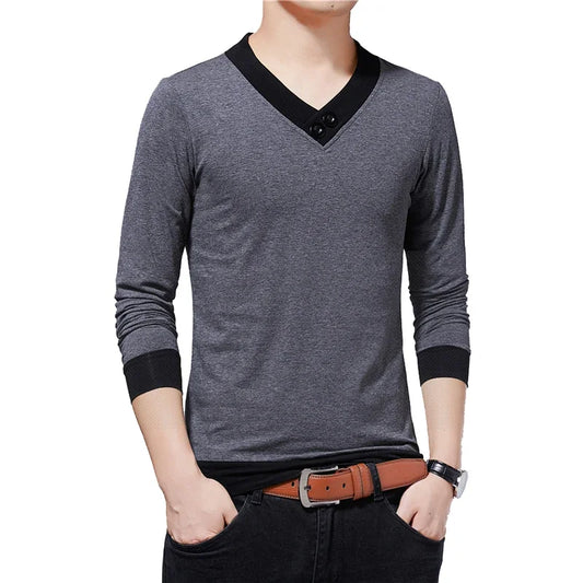 Spring Fashion Men’s T-Shirt – Soft Cotton V-Neck Casual Wear