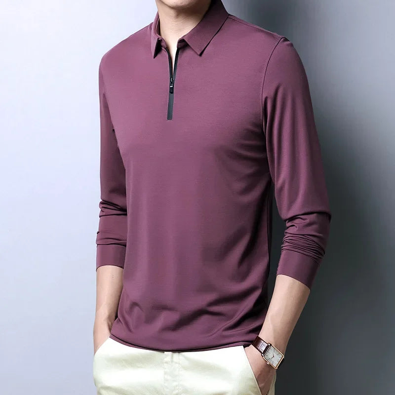 Classic Solid Color Long Sleeve T-Shirt – Business Casual Fashion Top
