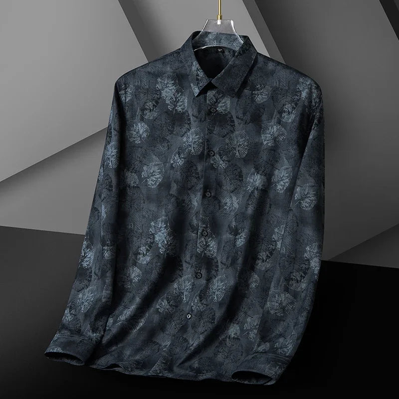 Retro Slim Fit Bamboo Fiber Shirt – Long Sleeve Men’s Casual Print