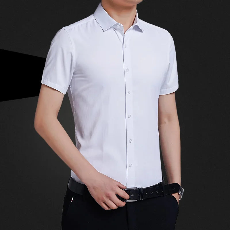 Men’s Slim Fit Business Dress Shirt – Solid Color Short Sleeve Work Shirt