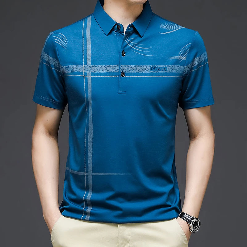 Men’s Printed Summer Polo Tee – Breathable Turn-Down Collar Short Sleeve Shirt