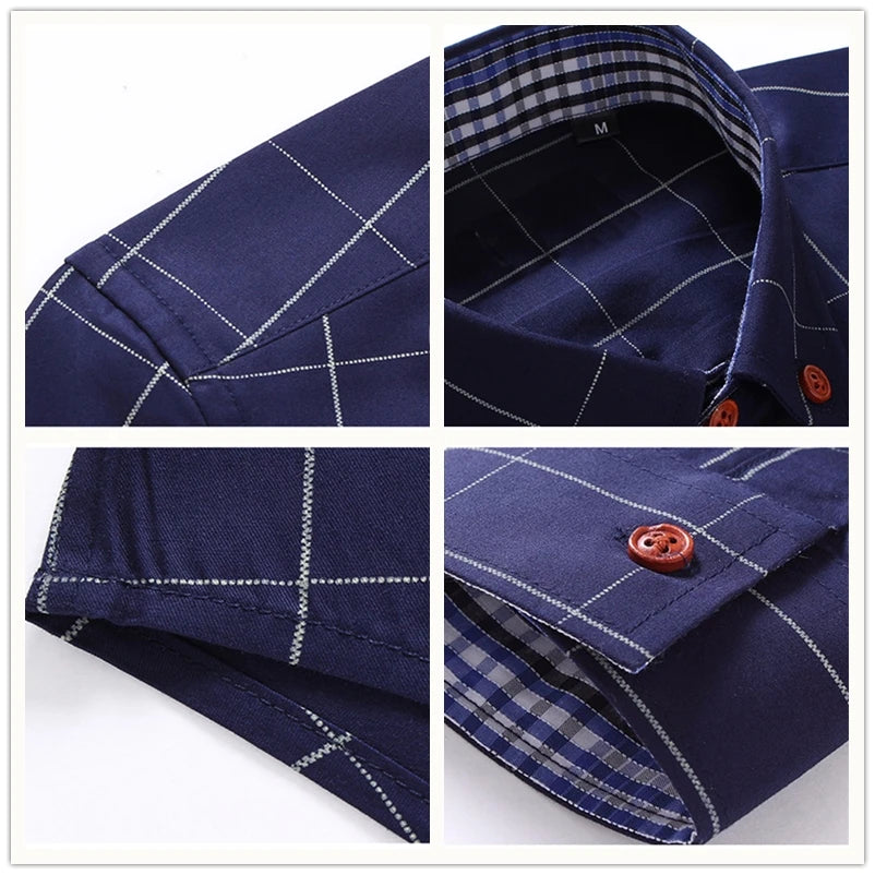 Men’s Slim Fit Plaid Shirt – Turn-Down Collar Smart Casual