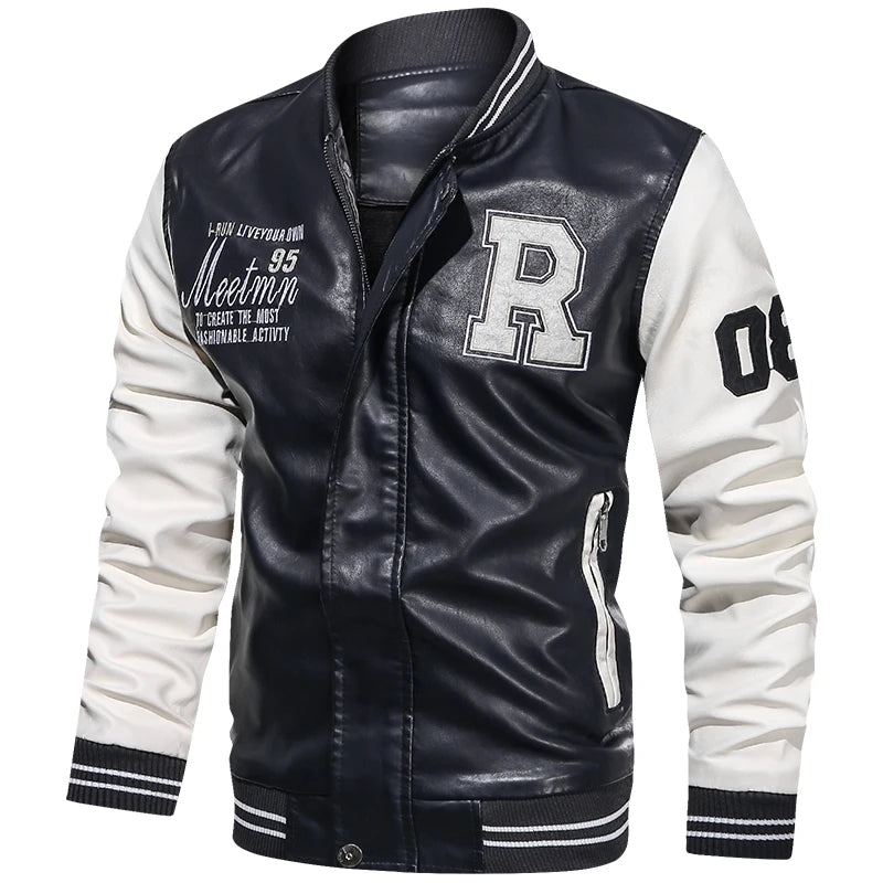 Casual Biker Faux Leather Jacket for Men – Loose Fit All-Season Coat