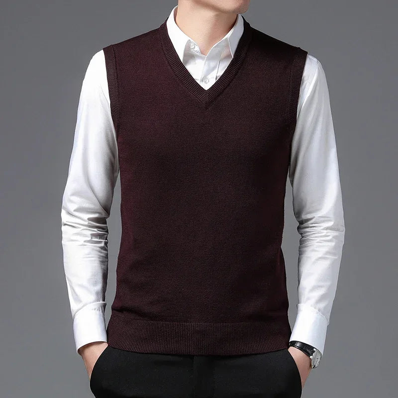 Casual Men’s Knit Vest – Autumn Winter Slim Fit V-Neck Pullover