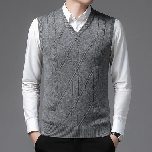 Classic Knit Argyle Sleeveless Sweater Vest for Men – Casual Layering Style