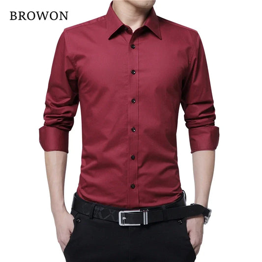 Smart Casual Men’s Solid Color Dress Shirt – Plus Size Available