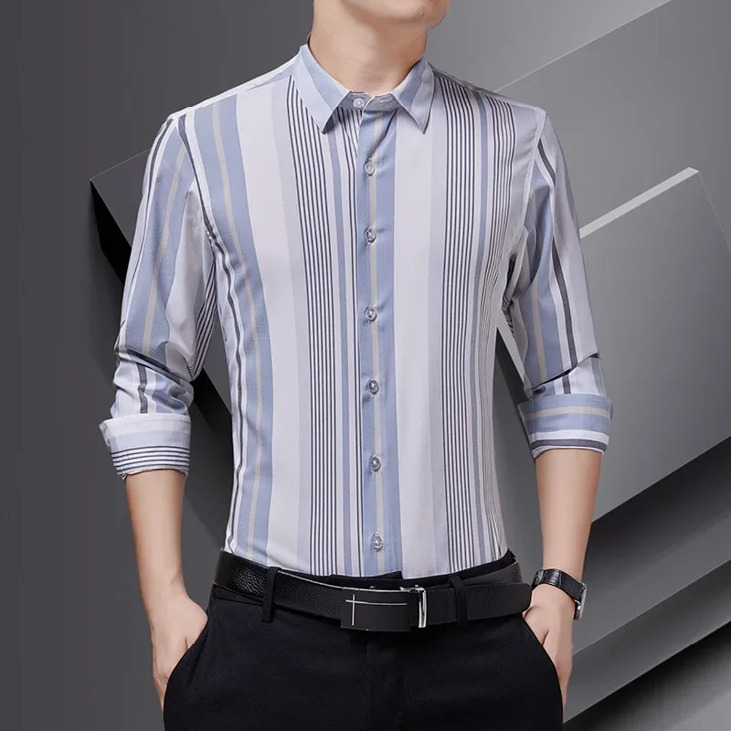 Slim Fit Patchwork Men’s Shirt – Long Sleeve Smart Casual