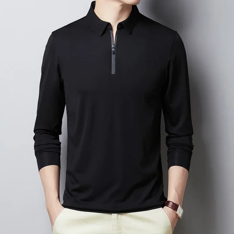 Classic Solid Color Long Sleeve T-Shirt – Business Casual Fashion Top