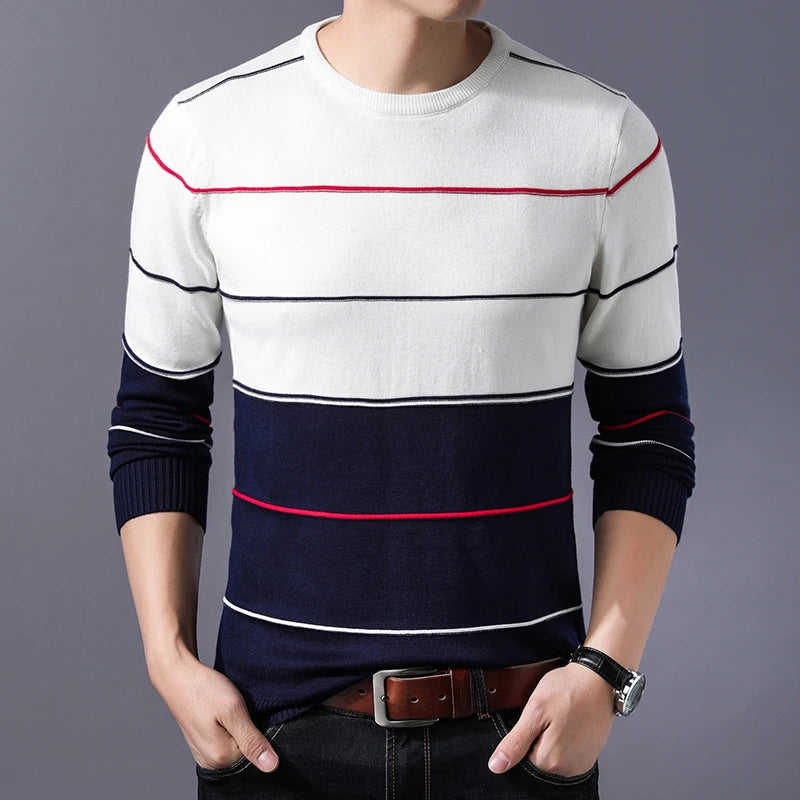 Men’s Slim Fit O-Neck Striped Pullover – Autumn & Winter Sweater