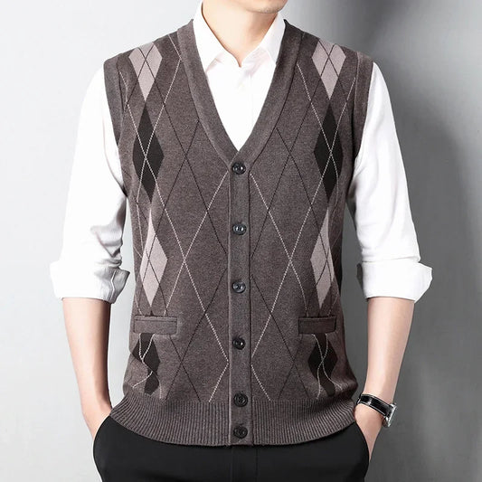 Men’s V-Neck Plaid Cardigan – Spring & Autumn Casual Knit