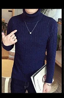 Classic Solid Color Turtleneck Knit Sweater for Men