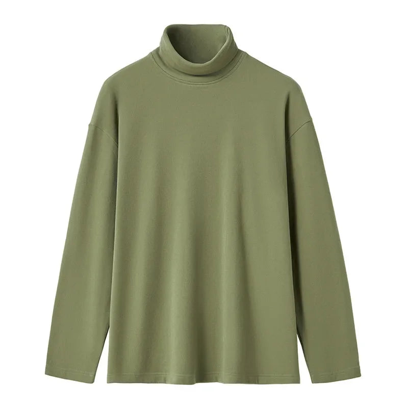 Casual Solid Color Turtleneck Tee for Men – Spring & Autumn Long Sleeve Shirt