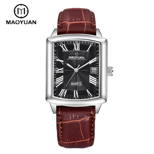Square European and American Casual Leather Quartz Watch Waterproof Sports Calendar Roman Digital watches for man