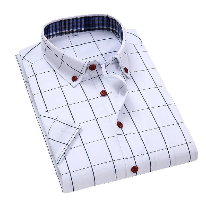 Men’s Slim Fit Casual Plaid Shirt – Short Sleeve Summer Shirt