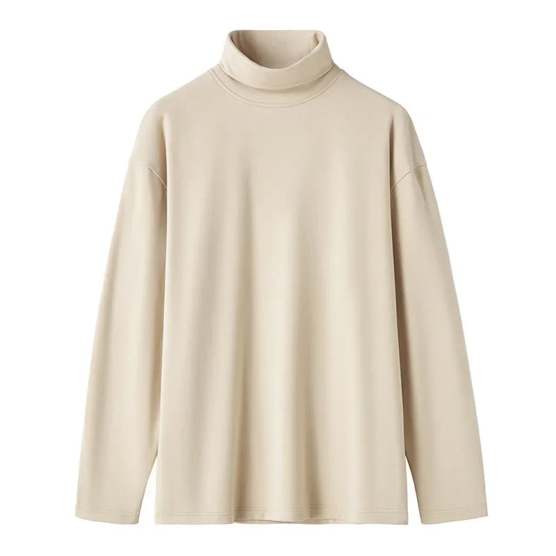 Casual Solid Color Turtleneck Tee for Men – Spring & Autumn Long Sleeve Shirt