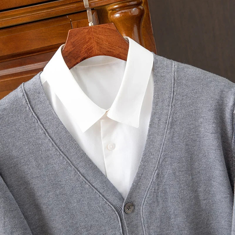 Classic Business Casual Cardigan for Men – Slim Fit V-Neck Pullover