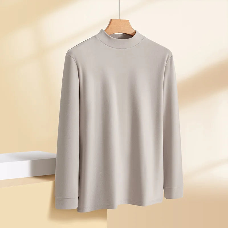 Casual Turtleneck Tee for Men – Solid Color Long Sleeve Autumn/Winter Shirt