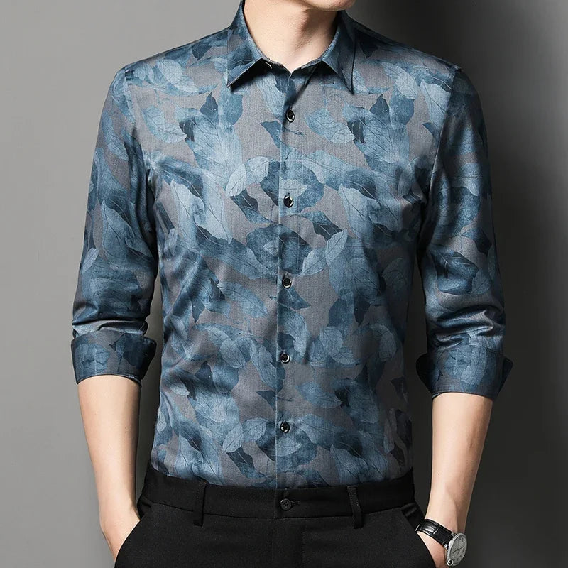 Retro Slim Fit Bamboo Fiber Shirt – Long Sleeve Men’s Casual Print