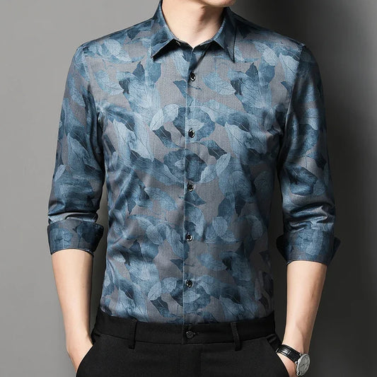 Retro Slim Fit Bamboo Fiber Shirt – Long Sleeve Men’s Casual Print