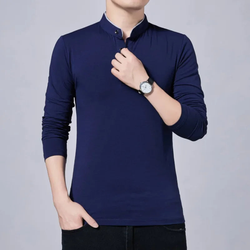 Men’s Slim Fit Casual Tee – Solid Color Long Sleeve Top