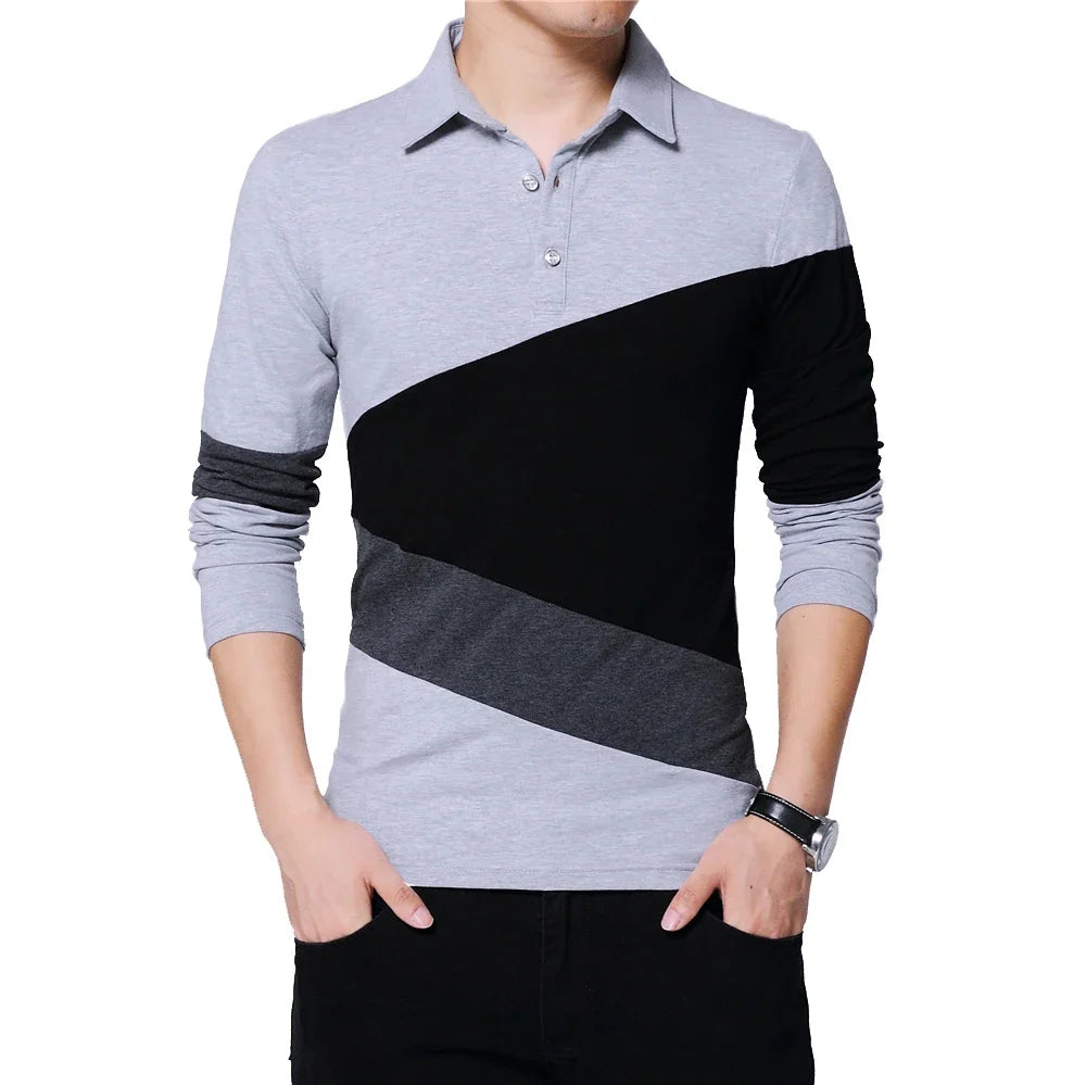 Men’s Long Sleeve Patchwork Tee – Casual Autumn Comfort Shirt