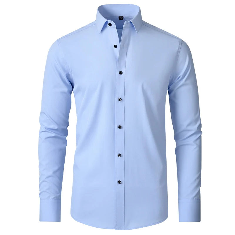 High Elasticity Men’s Shirt – Smart Casual Long Sleeve Turn-Down Collar