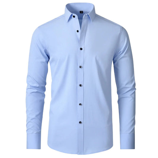 High Elasticity Men’s Shirt – Smart Casual Long Sleeve Turn-Down Collar