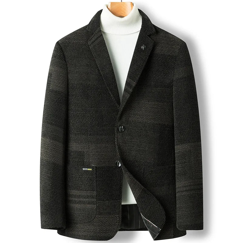 Men’s Chenille Plaid Blazer – Autumn Winter Smart Casual Jacket