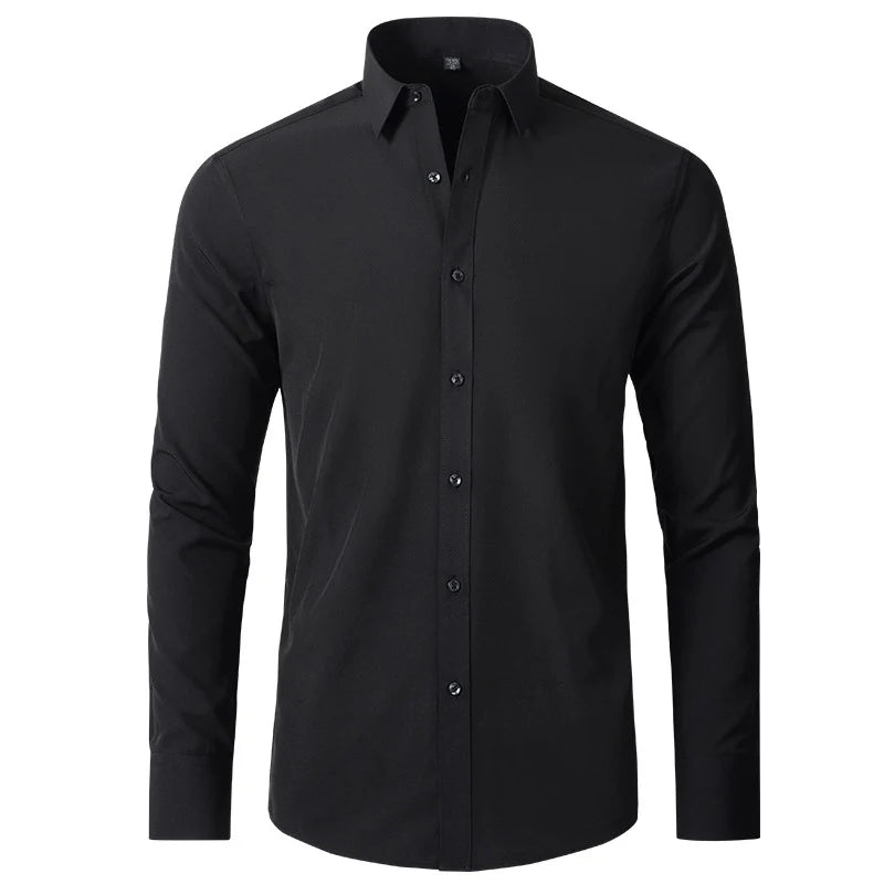 High Elasticity Men’s Shirt – Smart Casual Long Sleeve Turn-Down Collar