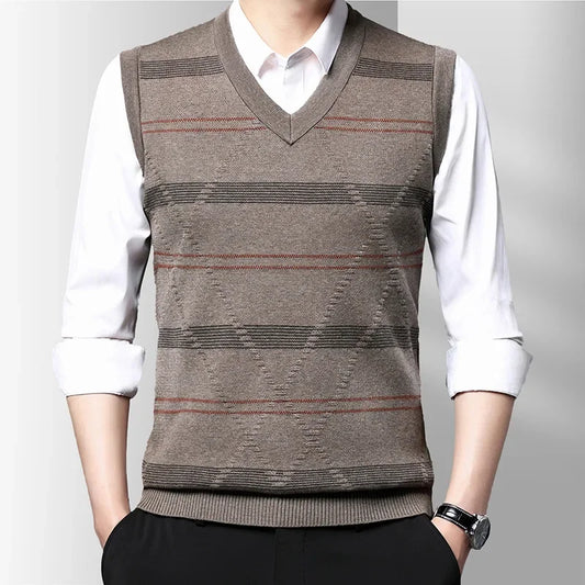 Striped V-Neck Knitted Sweater Vest