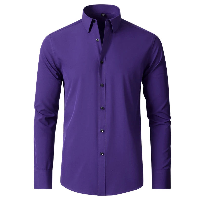 High Elasticity Men’s Shirt – Smart Casual Long Sleeve Turn-Down Collar