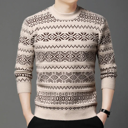 Classic Jacquard Knit Sweater for Men – Long Sleeve Pullover