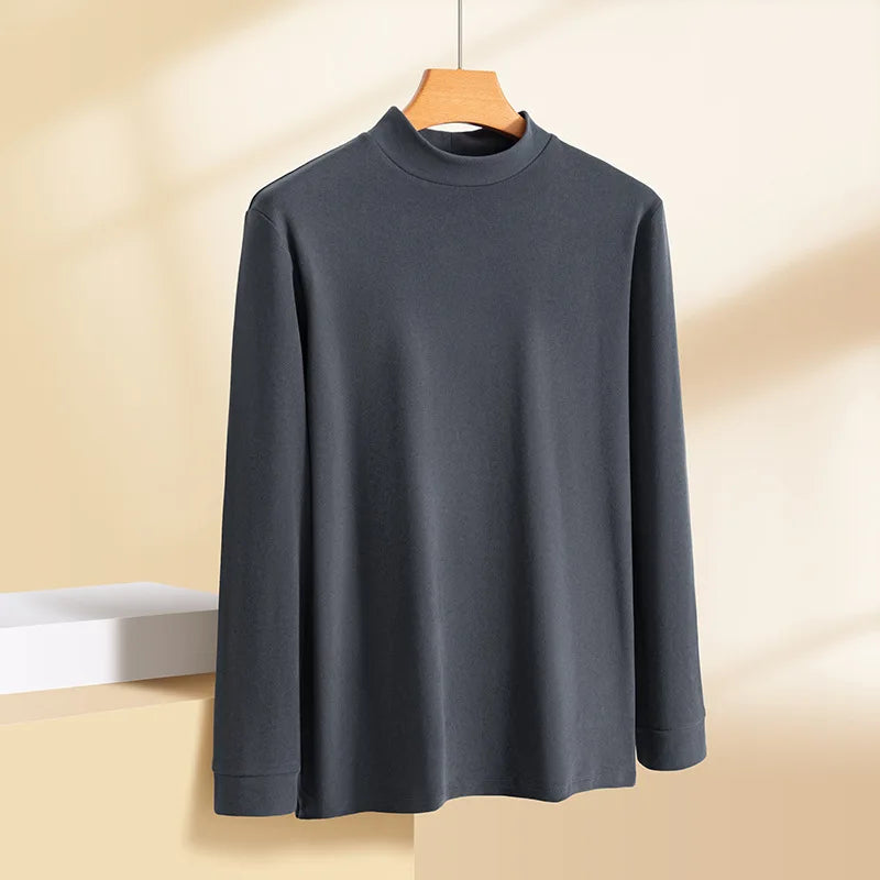 Casual Turtleneck Tee for Men – Solid Color Long Sleeve Autumn/Winter Shirt