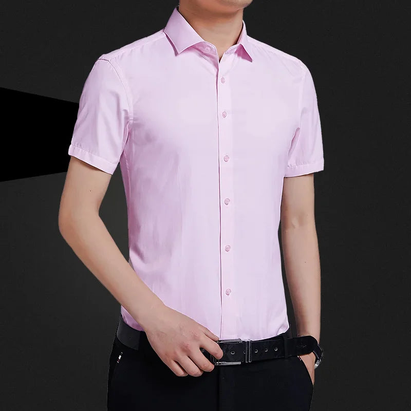 Men’s Slim Fit Business Dress Shirt – Solid Color Short Sleeve Work Shirt