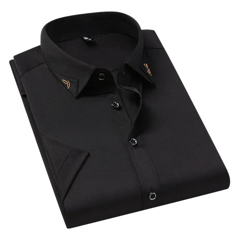 Men’s Slim Fit Business Dress Shirt – Turn-Down Collar Short Sleeve Tuxedo Top