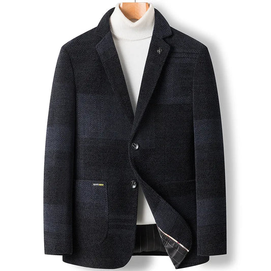 Men’s Chenille Plaid Blazer – Autumn Winter Smart Casual Jacket