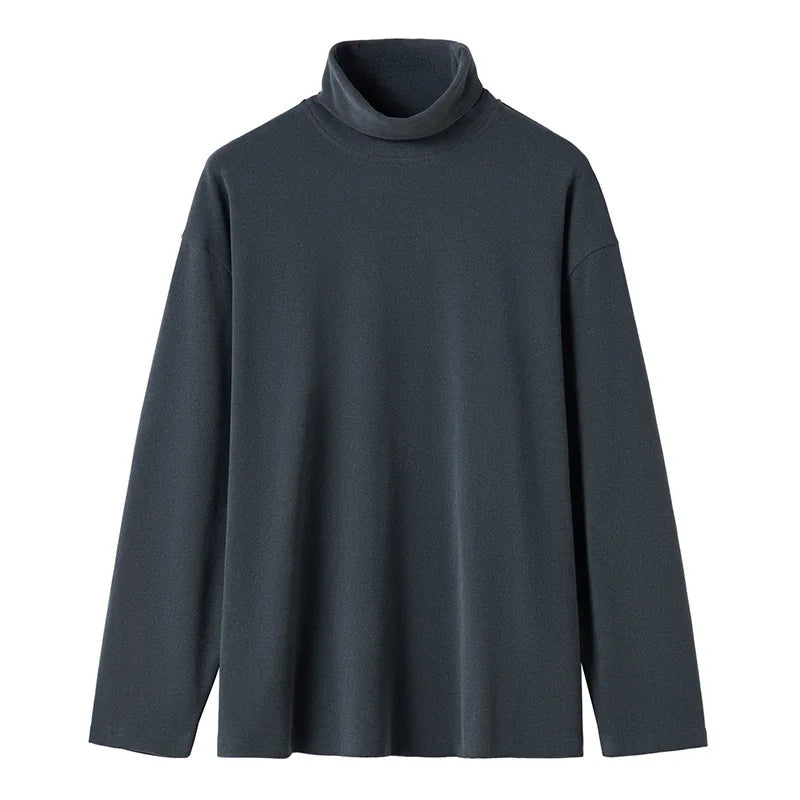 Casual Solid Color Turtleneck Tee for Men – Spring & Autumn Long Sleeve Shirt