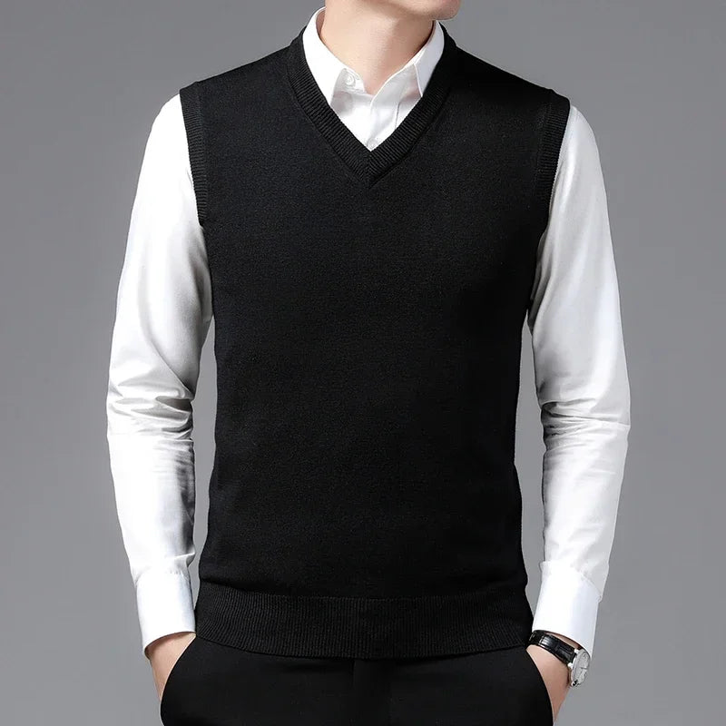 Casual Men’s Knit Vest – Autumn Winter Slim Fit V-Neck Pullover