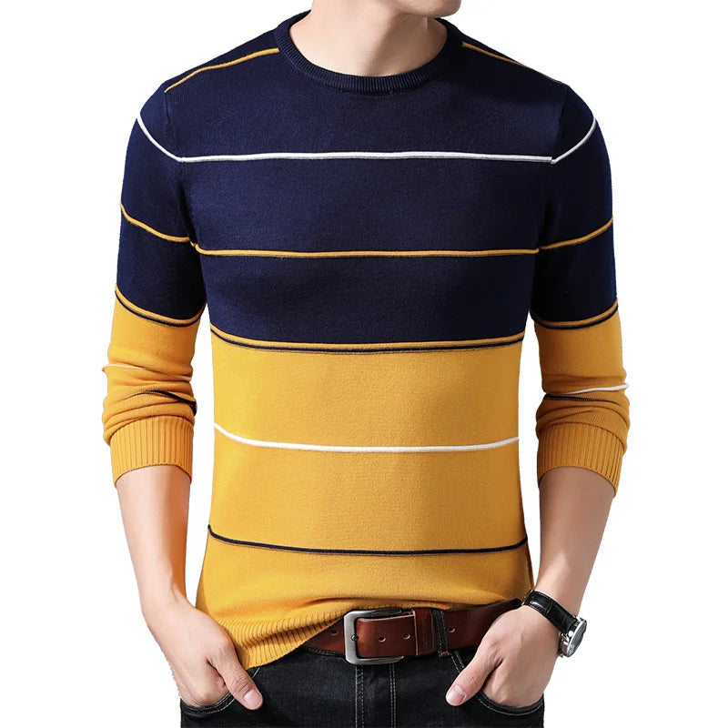 Men’s Slim Fit O-Neck Striped Pullover – Autumn & Winter Sweater