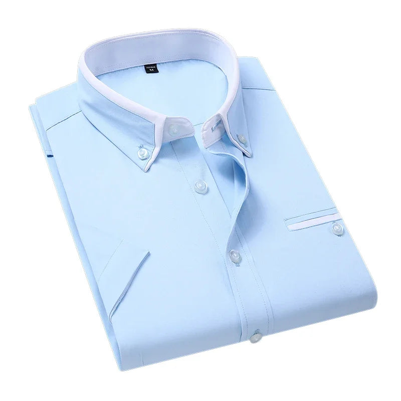 Men’s Slim Fit Business Shirt – Turn-Down Collar Short Sleeve Casual Top
